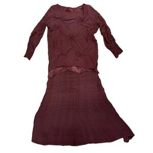 Babette Pleated 2-Piece Set – Top & Skirt – Burgundy Textured Microfiber